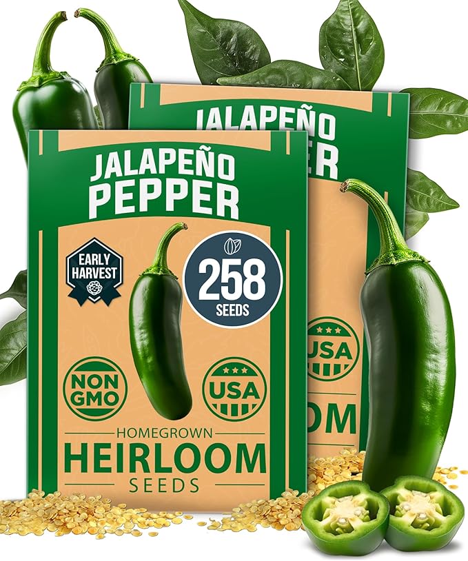 HOME GROWN Jalapeno Pepper Seeds – 258 Heirloom Seeds (Capsicum annuum) – High Germination, Easy to Grow, Early Harvest Hot Peppers