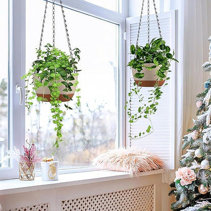 Hanging Planters for Indoor Plants, Set of 2 8/10 Inch Self-Watering Hanging Pots with Drainage Hole & Removable Water-Storage Tray II Screw-in Hooks II