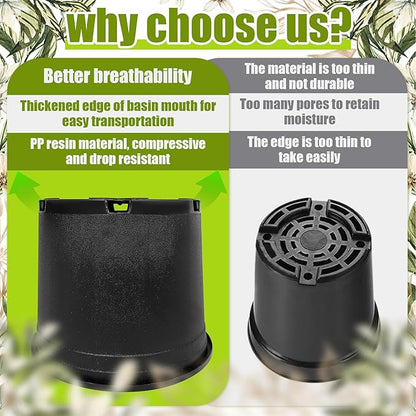 3 Gallon Nursery Pots Plastic Container Injection Molded Pot for Plants Flexible with Drainage Holes Suitable for Plants Soil Growers or Hydroponics Black 10 Pcs