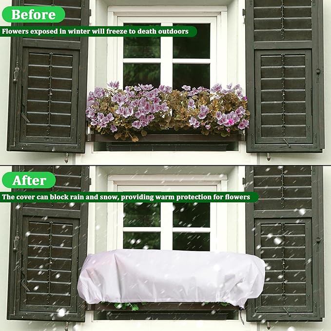 DECOHS 3 Pc Rectangular Winter Plant Freeze Protection- 59" x 17.7" x 15.7" Balcony Plant Box Cover- Planter Frost Covers Bags Wraps Blanket
