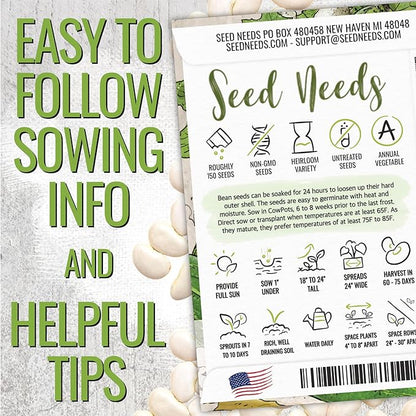 Seed Needs Henderson Lima Bush Bean Seeds for Planting | 2 Ounce 150+ Seeds Phaseolus Vulgaris Non GMO Vegetable Seed Garden Variety | Easy to Grow Lima Bean Seed Home Garden Favorite | Bulk