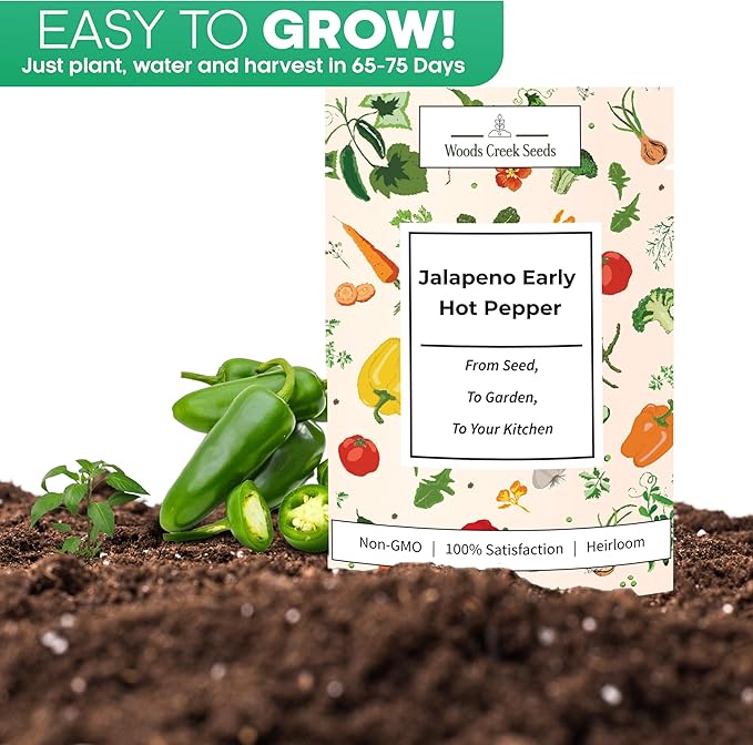 Early Jalapeño Pepper Seeds for Planting – Heirloom Non-GMO Hot Jalapeno Peppers for Home Gardens | Woods Creek Seeds