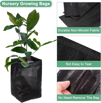 100-Pack Nursery Growing Bags, 7.9" x 7.1" Non-Woven Plant Nursery Bags, Fabric Seeding Pots Pouch for Seed Starting/Soil Transplant/Home Garden Supply [Black]