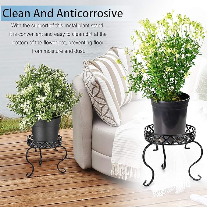 OwnMy Metal Round Plant Stand Indoor Outdoor Iron Flower Pot Holder, Heavy Duty Plant Stand Display Potted Rack for Home, Garden, Patio, Black