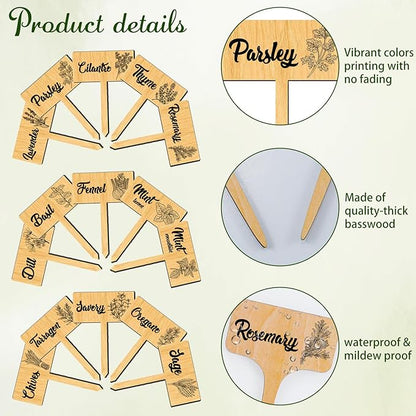 arricraft 15 Pcs Plant Labels, Wooden Herb Markers Herb T Type Tags Garden Labels with Printed Herb Name Wood Garden Stakes for Indoor and Outdoor Potted Seed Herbs Unique Funny Gifts