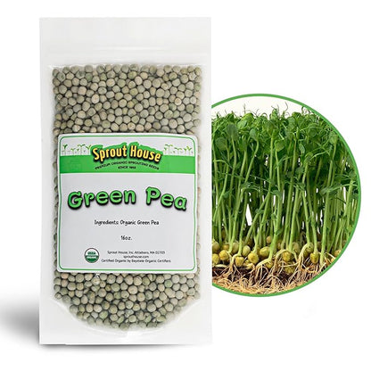 The Sprout House Green Peas - Organic Green Peas for Sprouting or Cooking, High Germination, Non-GMO, Resealable Bag for Freshness, Perfect for Salads, Shoots, & Healthy Recipes, 1LB Green Pea Seeds