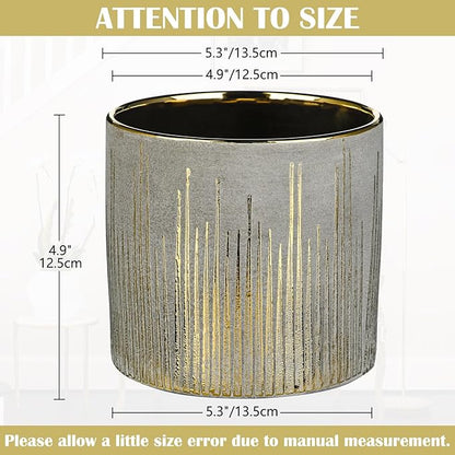 Small Ceramic Pot for Indoor Plants, 5.3 inch Plant Pot with Drainage Hole Decorative Texture Gold Planter Indoor Outdoor Flower Pots for Succulent Snake Plant Pothos Orchid