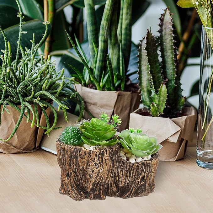 3 Pcs Driftwood Stump Log Concrete Planter Driftwood Planter Succulent Pot Plant Pot for Succulents for Outdoor Indoor Home Patio Garden Decoration (Classic)