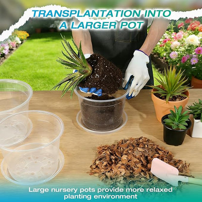 12 Inch Clear Nursery Pots with Drainage and Sacuers, 4 Pack Plastic Pots for Plants Indoor Outdoor, Large Clear Pots for Flowers, Succulents (12inx4pcs)