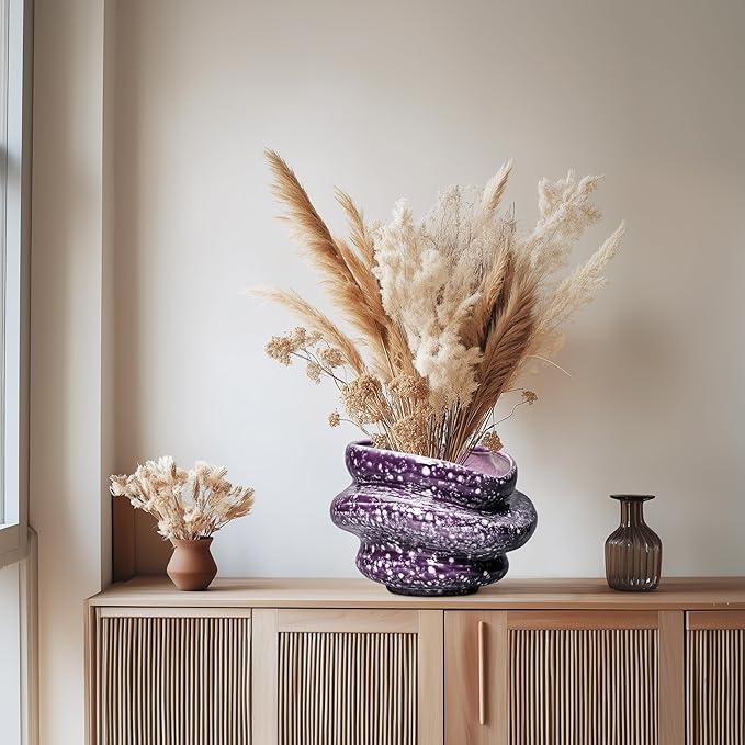 Ceramic Pots for Plants - 10.6 Inch Ceramic Plant Pots Indoor with Drainage Hole, Unique Planters for Indoor Outdoor Plants, Decorative Planter, Garden Room Decor, Housewarming Gifts, Purple