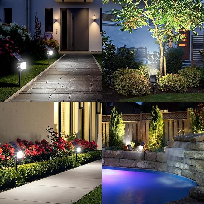 hyrion Solar Spotlight Outdoor Waterproof Ip65 23 LED 3 Lighting Mode 2-in-1 Solar Powred Yard Spot Lights for Garden Tree Law Pathway 8 Pack Cool White