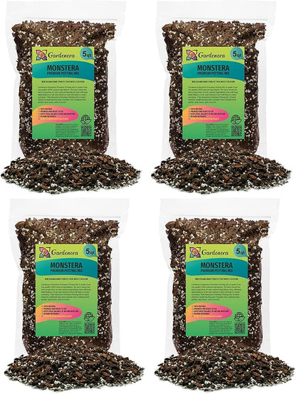 GARDENERA Premium Monstera Soil Blend - 20 Quart - Quick Drain Soil for Monstera Deliciosa and Other Large House Plants (4 Bags of 5 Quart)