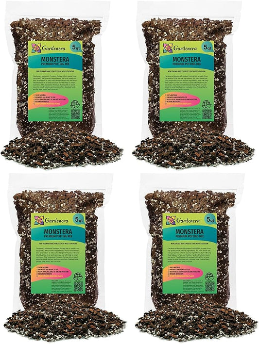GARDENERA Premium Monstera Soil Blend - 20 Quart - Quick Drain Soil for Monstera Deliciosa and Other Large House Plants (4 Bags of 5 Quart)