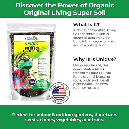 Organic Original Super Soil Concentrate with Mycorrhizae – Living Soil Boosts Roots & Buds for Seeds & Clones - Indoor & Outdoor Growing - Mix 1:4 with Topsoil Potting Soil (1 Quart)