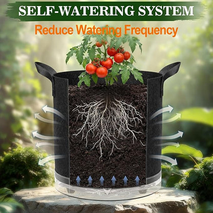 5 Pack 7 Gallon Self-Watering Grow Bags, Thick Nonwoven Fabric Pots with Support Rings and Reinforced Handles, Self-Watering Planters with Bottom Reservoir for Tomatoes Peppers Potatoes and Vegetables