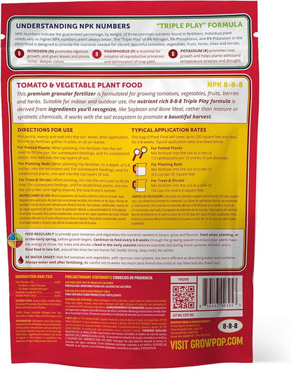 2.25lb Tomato & Vegetable Plant Food Fertilizer Triple Play 8-8-8 (Covers Up to 250 Square Feet)