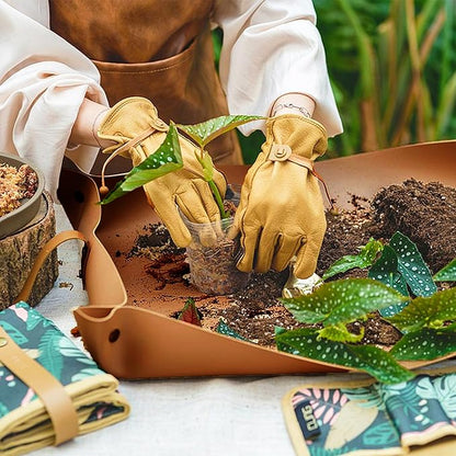 Plant Repotting Mat,Waterproof Leather Plant Transplanting Mats,Indoor Succulent Potting Mat for Change Soil and Watering,Portable Gardening Mats for Transplant and Mess Control (30" X 18",Brown)