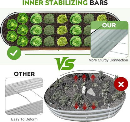ZORMY Galvanized Raised Garden Bed Outdoor- 8x2x1.4ft Oval Steel Raised Beds for Gardening, Metal Planter Box with Protective Strip and Gloves for Vegetables, Flowers, Fruits(Brown)