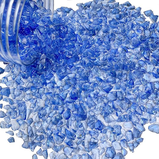 HappyFiller 1.3 LB Crushed Glass Sand Broken Pieces Crush Terrarium Rocks Stones for Resin Arts Crafts Project,Fire Pit Fireplace,Succulents,Vase Fillers Candle Holder Fishbowl Decor,Sky Blue