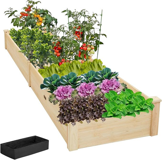 8x2ft Outdoor Wooden Raised Garden Bed,Elevated Planting Planter Box for Vegetables/Garden/Lawn/Patio,Natural Wood, 96 x 24 x 9in