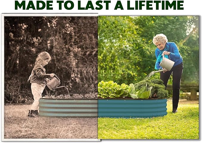 Plant & Plot Galvanized Raised Garden Beds Outdoor // 8×2×1 ft Planter Raised Beds for Gardening, Vegetables, Flowers // Large Metal Garden Box (Turquoise) // Patented Tool-Free Design