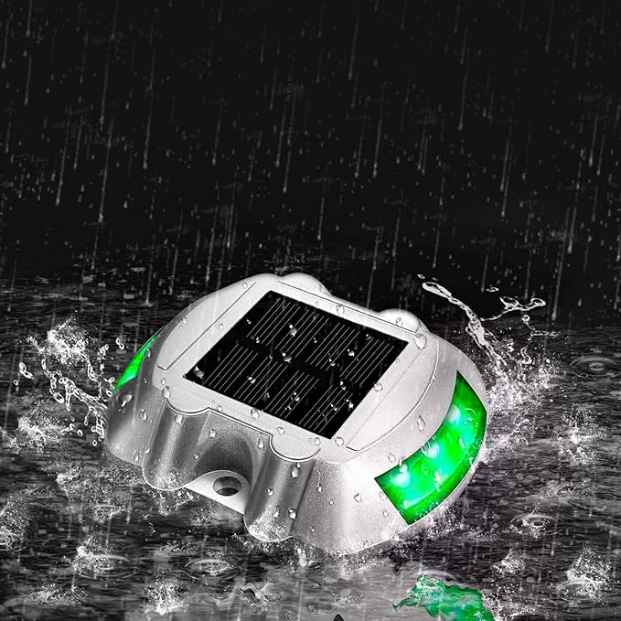 JIGUOOR Solar Deck Lights LED Driveway Lights Solar Powered Dock Light Outdoor IP68 Waterproof Road Markers for Step Sidewalk Stair Boat Garden Ground Pathway Yard (Green, 14 Pack)