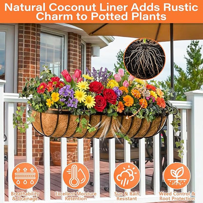 Legigo 2PCS 36 Inch Natural Trough Coco Coir Liners Planters Replacement, Pre-Formed Window Basket Coconut Coir Fiber Liner for Garden Window Flower Box Pots, Fence Trough Planter, Wall Planter Basket