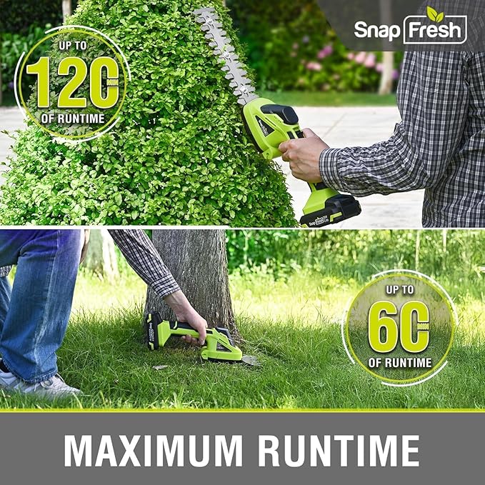 SnapFresh 20V Hedge Trimmer Cordless, 2 in 1 8.67" Electric Shrub Trimmer and 4.72” Grass Shears with 2.0Ah Battery and Charger, Handheld Grass Cutter/Bush Trimmer for Garden Yard