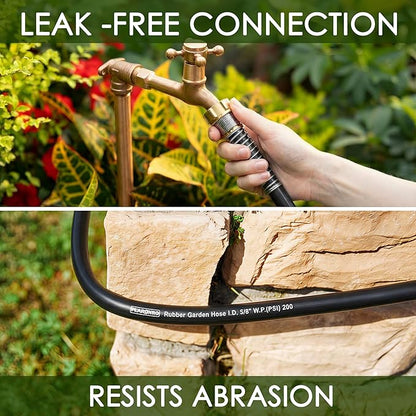 5/8 IN. × 25FT. Flexible Rubber Garden Hose, High Flow 5/8" I.D. Brass Fitting No Memory Durable Heavy Duty Water Hose for Watering, Irrigation, Water Transfer Pump