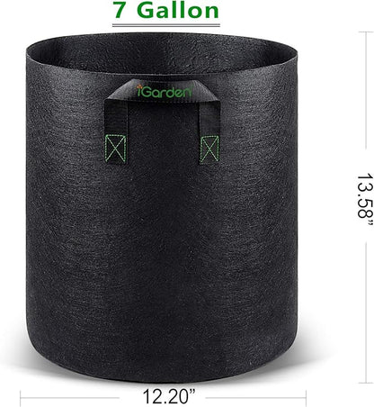 iGarden Grow Bags Tall, 7 Gallon Grow Pots 6 Pack with Handles, Heavy Duty 280G Thickened Nonwoven Fabric Plant Bag for Vegetables, Black
