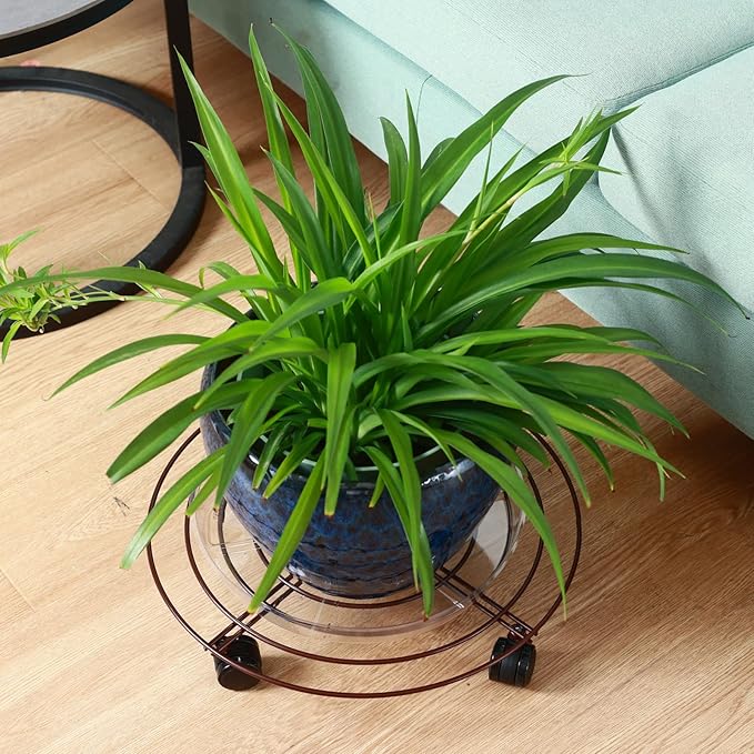 6 Packs 15.8 Inches Metal Plant Caddy with Wheels Extra-large Rolling Plant Stands Heavy-duty Wrought Iron Plant Roller Base Pot Movers Indoor Outdoor Plant Dolly Trolley Planter Tray Coaster