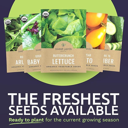 Organic Salad Lover Seeds Variety Pack - 10 Individual Packs - 2026 Season - Yellow Pear Tomato, Buttercrunch Lettuce and More! for Indoor & Outdoor Planting (Non-GMO, Certified Organic)