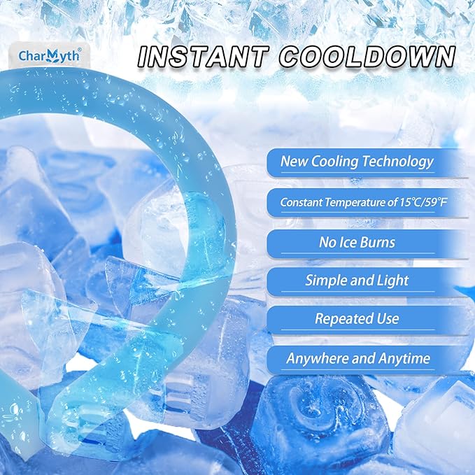 Neck Cooling Tube Reusable Ice Cooler Ring Instant Cooling Below 15°C (59°F) Portable Neck Wrap for Summer Outdoor & Indoor Use Heat Relief & Comfort (Blue)