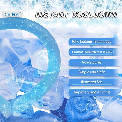 Neck Cooling Tube Reusable Ice Cooler Ring Instant Cooling Below 15°C (59°F) Portable Neck Wrap for Summer Outdoor & Indoor Use Heat Relief & Comfort (Blue)