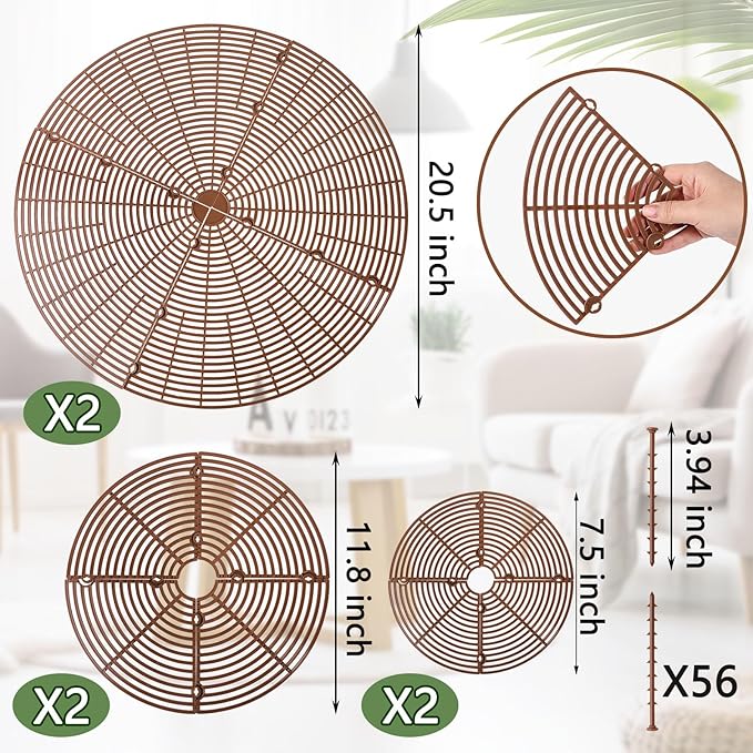 6 Pcs Plant Pot Grid Soil Protector Covers Cuttable Flower Protector from Animals Cat Digging Stopper Plant Pot Cover with Stakes for Indoor Outdoor Gardening (20.5 +11.8+7.5 Inch,Brown)