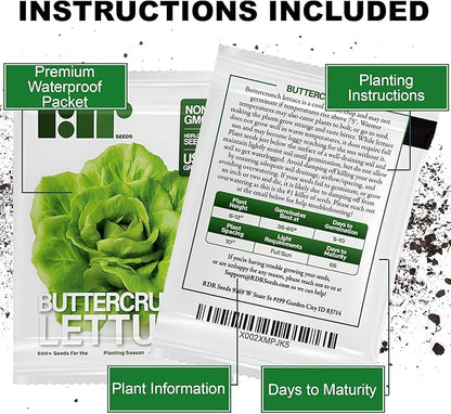 Lettuce Seeds for Planting Variety Pack - 5 Types of Lettuce - Buttercrunch, Parris Island Cos, Oakleaf, Little Gem, and Iceberg
