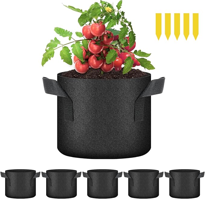 YSSOA 5-Pack 1 Gallon Grow Bags, Aeration Nonwoven Fabric Plant Pots with Handles, Heavy Duty Gardening Planter for Potato, Tomato, Vegetable and Fruits, Black 2024 Version