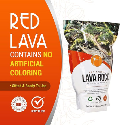 Ho Yoku Red Lava Rock for Plants - Premium Soil Additive for Bonsai Plants, Succulents, Cacti, Houseplants - Decorative and Water Retaining Use - Can Mix with Other Aggregates - 2.25 Quarts