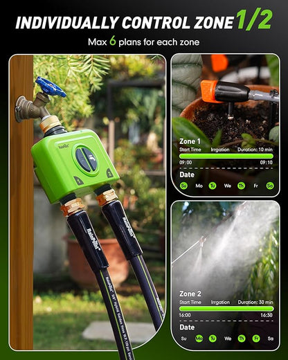 RAINPOINT WiFi Water Timer for Garden Hose, 2 Zone WiFi Sprinkler Controller, Smart Hose Timer Valve, Automatic Drip Irrigation System/Rain Delay for Garden/Lawn/Yard (Brass Inlet, No Gateway)