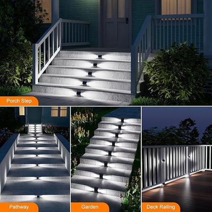 12 Pack Cool White Solar Powered Stair Lights for Outside Waterproof Deck Step Safety LED Ourdoor Decorative Lamp for Porch Railing, Backyard, Patio, Pathway, Garden, Pool, Easy Installation in 1 Min