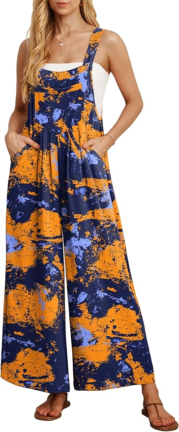 IWOLLENCE Women's Summer Jumpsuits Boho Wide Leg Overalls Casual Loose Rompers with Pockets 2025