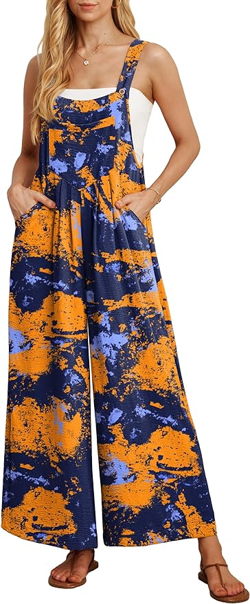 IWOLLENCE Women's Summer Jumpsuits Boho Wide Leg Overalls Casual Loose Rompers with Pockets 2025