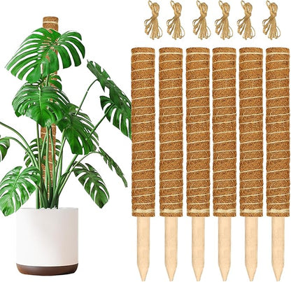JJGoo Moss Pole for Plants Monstera,【6 Pack】 17 inch Plant Support Pole, Extendable Coir Totem Pole for Potted Plants Pothos, Train Indoor Climbing Plants to Grow Upwards