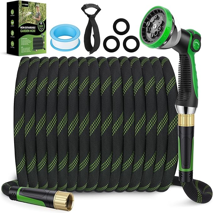 Non-Expanding Garden Hose 25 ft, Lightweight Hose & Flexible Water Hose With 10-Pattern Spray Nozzle, Kink-Free Design, Durable Leakproof Yard Outdoor Hose, Portable Storage Strap, 25 Feet