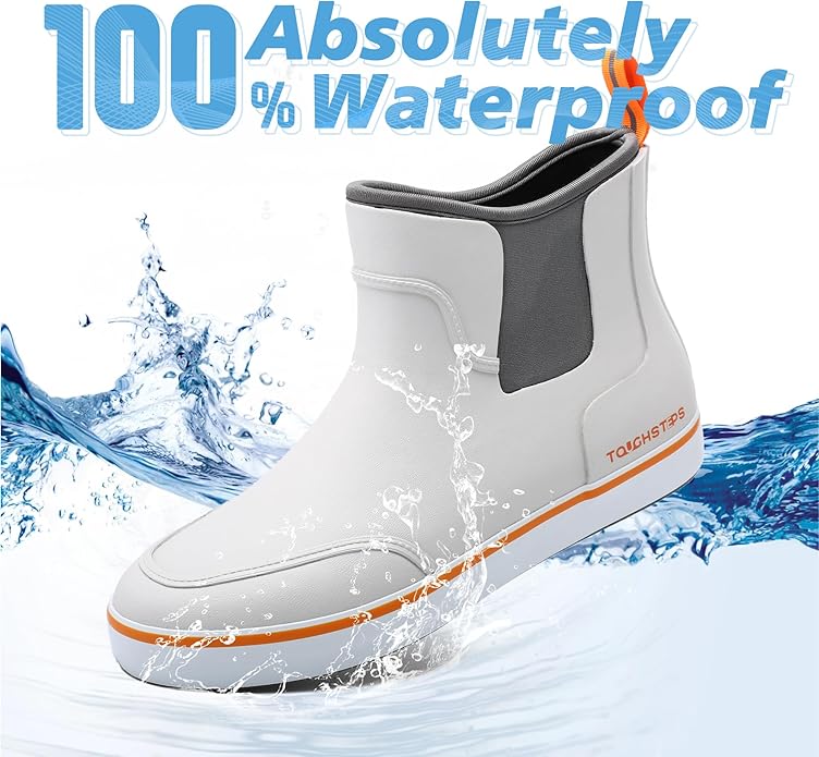 Men's Deck Boots for Fishing Waterproof ankle Rain Boots Non-Slip Neoprene Rubber water shoes for Boating Gardening Sailing Daily