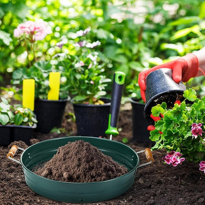 Soil Sifter for Gardening with 1, 3, 6, 9, 12 mm Sieve Mesh Compost Dirt Sifter with Handle Large Garden Sand Soil Rock Sieve 17.7" l x 13.8" W for Sand Rocks Pellet Gravel (Green)