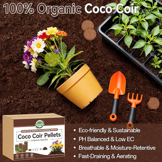 Halatool 200 Pcs 30mm Organic Coco Coir Pellets Seed Starter Soil, Compressed Coconut Coir Potting Soil Discs for Planting Vegetables, Fruits, Flowers