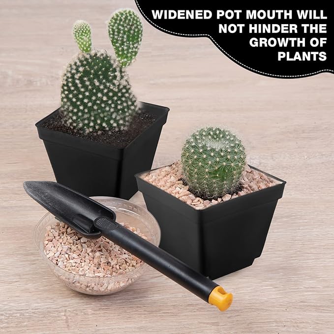 Amyhill 4 Inch Flower Pots Square Plants Nursery Pot Plastic Plant Seedling Pots Nursery Transplanting Planter Container with Saucer for Indoor Herbs Succulent Balcony Garden(Black,100 Pcs)