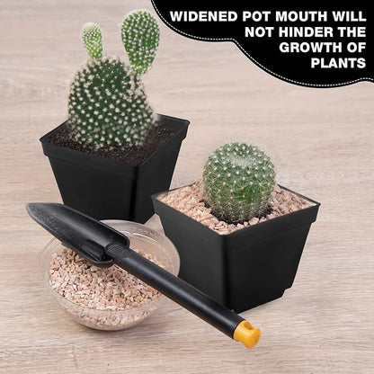 Amyhill 4 Inch Flower Pots Square Plants Nursery Pot Plastic Plant Seedling Pots Nursery Transplanting Planter Container with Saucer for Indoor Herbs Succulent Balcony Garden(Black,100 Pcs)