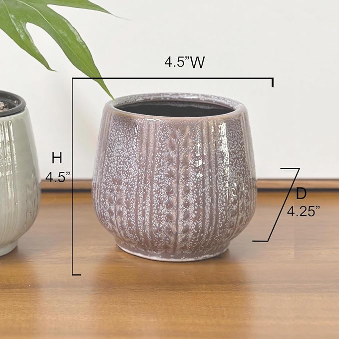 Admired by Nature 4.5" Ceramic Flower Planter Decorative Pot for Indoor Plant Succulent Home Décor, Lavender